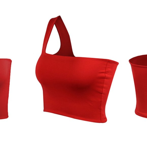 Women Red Top Summer One Shoulder - Picture 6 of 6